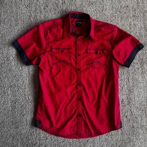 Red and black button up shirt